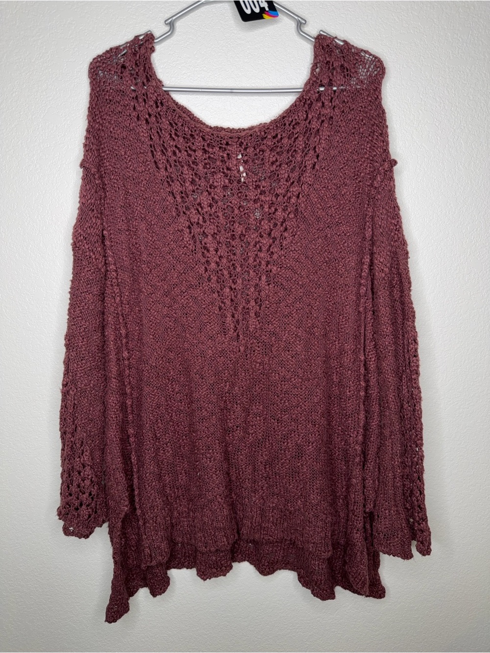 Free People Small Mauve Open Knit Oversized Boho Sweater